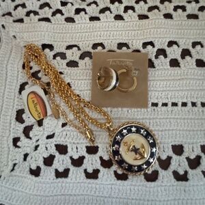 NWT Talbots Gold Necklace and Earrings with Blue and White Accents with Anchor